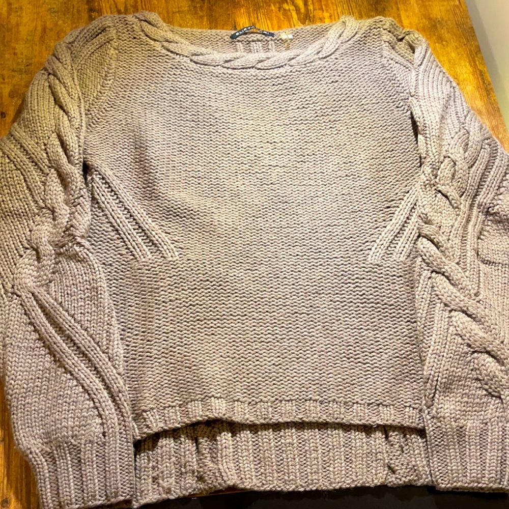 Elie Taheri Braided Boat Neck Chunky Tan Sweater SZ XS